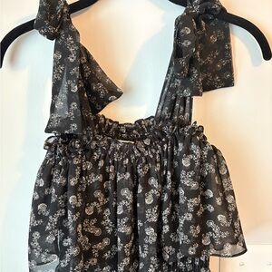 Black Floral Sleeveless Dress with Bow Details